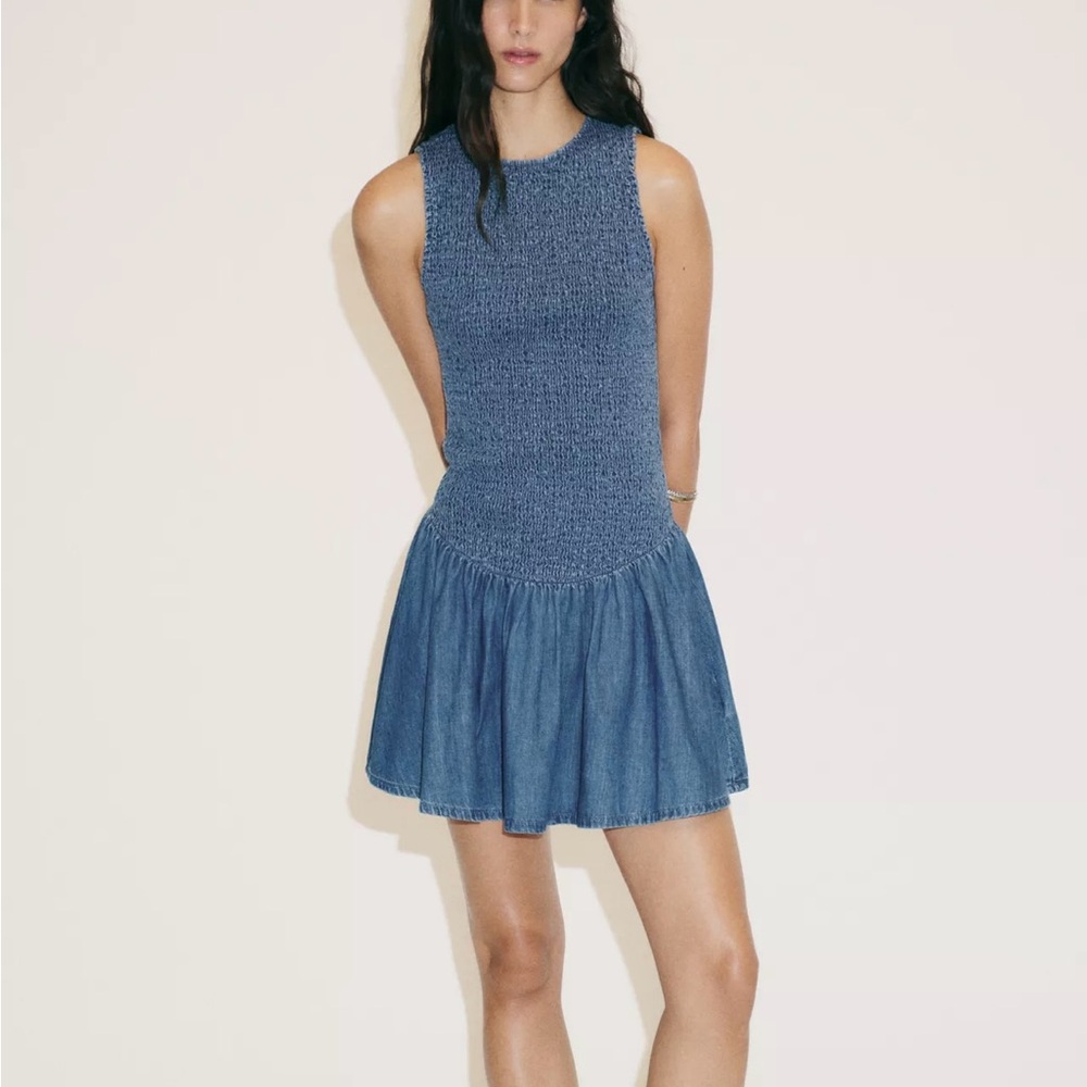 Blue Smocked Short Dress